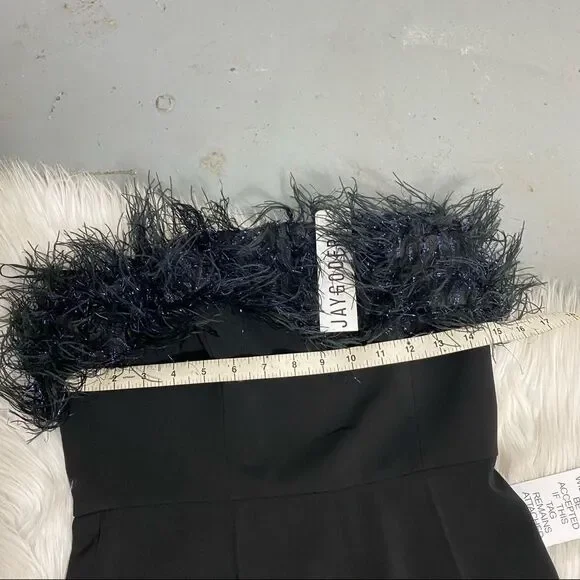 NEW JAYGODFEY Elaina black strapless feathers jumpsuit 4